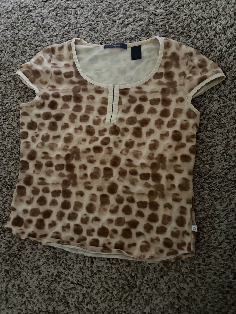 Liz Claiborne Cream and Brown Leopard-Print Short Sleeve Top